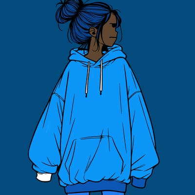 realistic girl with a oversized sweatshirt on and a bun