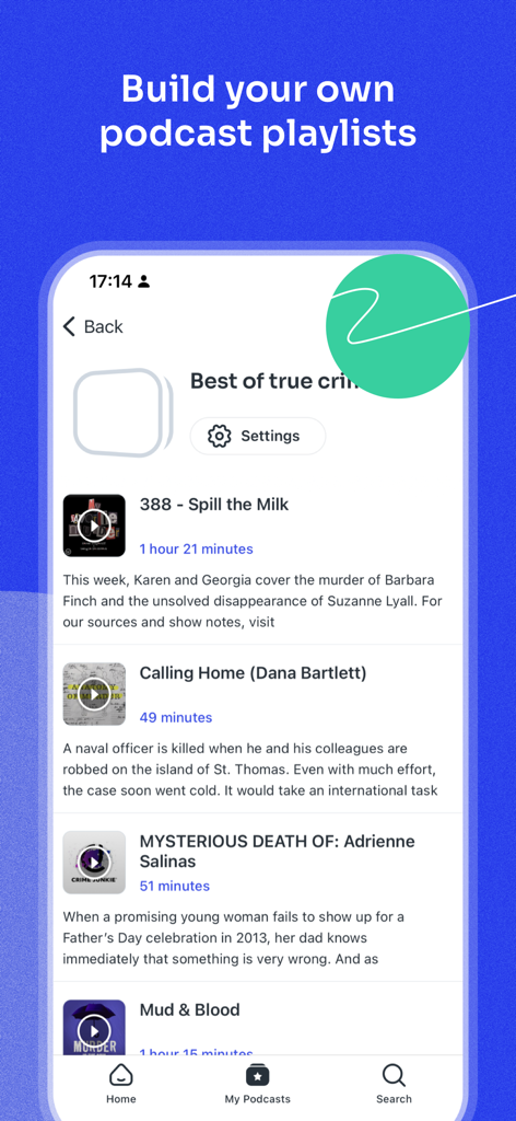 Interface para criar playlists de podcast personalizadas