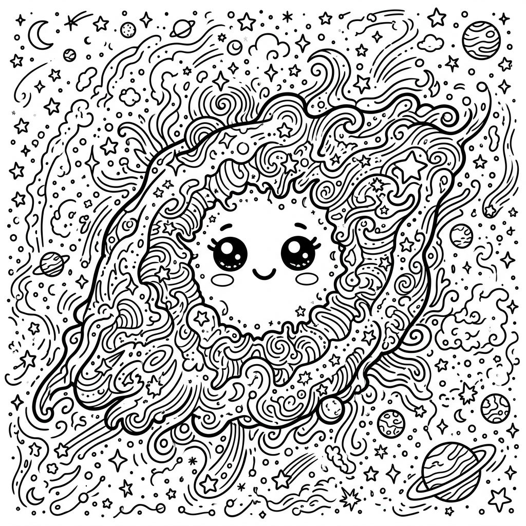 Kawaii Helix Nebula Coloring Page: Cute Cosmic Fun
