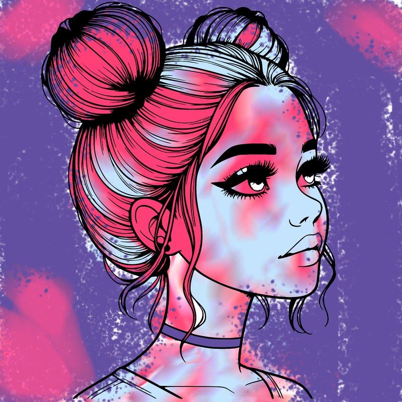 realistic girl with buns on the top of her head