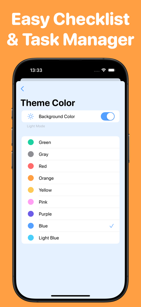 To Do List app theme color selection menu on an iPhone