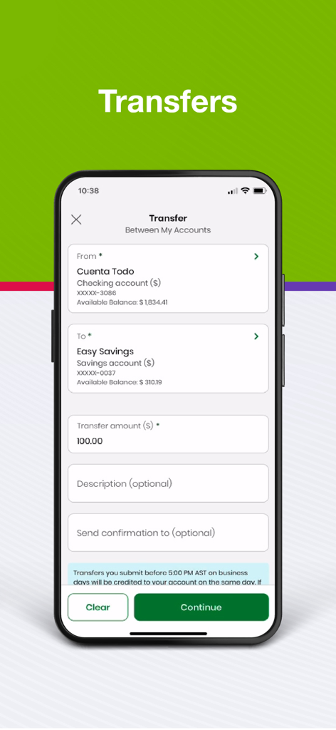 Interface do aplicativo FirstBank Sua Banca Digital mostrando uma tela para transferência de fundos entre contas corrente e poupança.