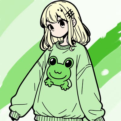 girl wearing frogging sweatshirt