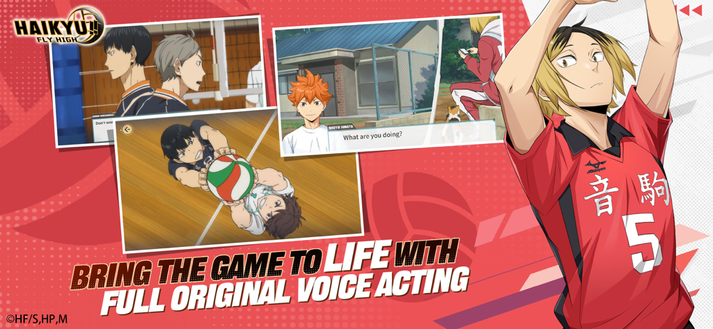 HAIKYU!! FLY HIGH - Promotional banner for Haikyu Fly High featuring Kenma Kozume and screenshots of original voice acting scenes