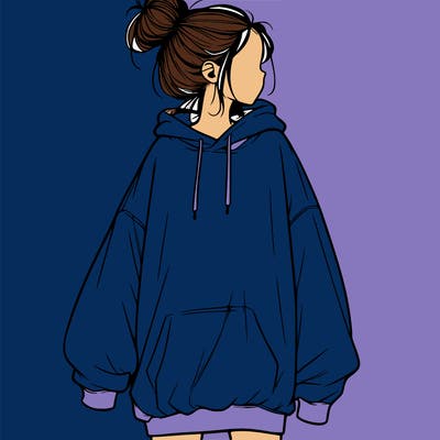 realistic girl with a oversized sweatshirt on and a bun