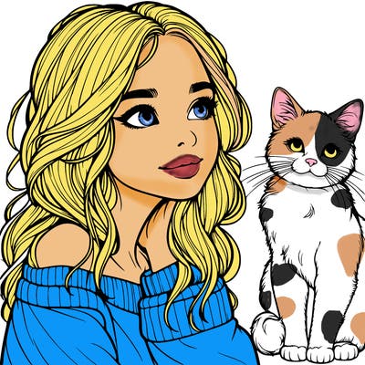 realistic girl with cat
