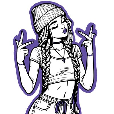 realistic teenage girl with braids and a beanie and crop top doing 🫶🏼