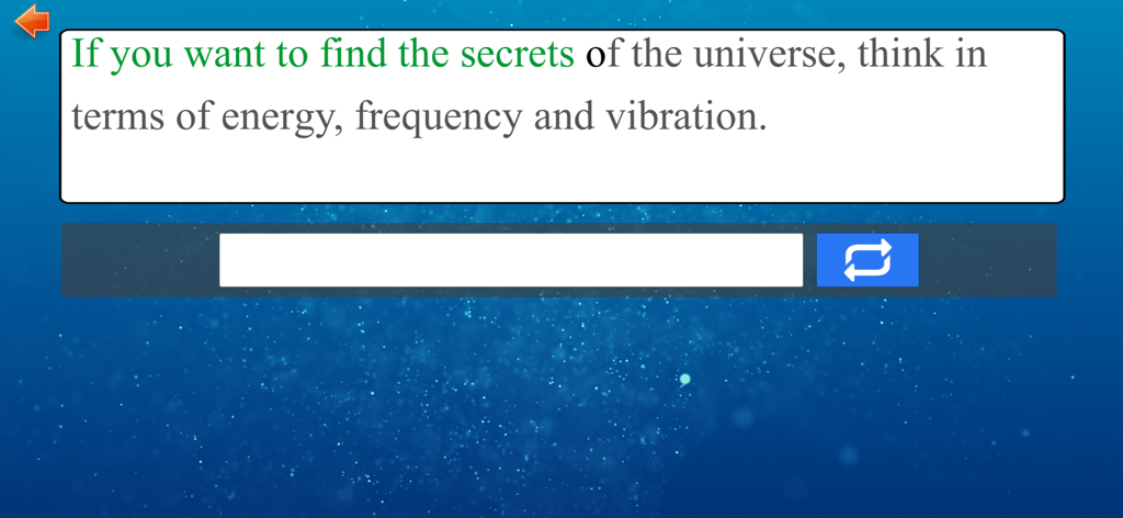 Un écran de test de frappe affichant une citation pour la pratique de paragraphes