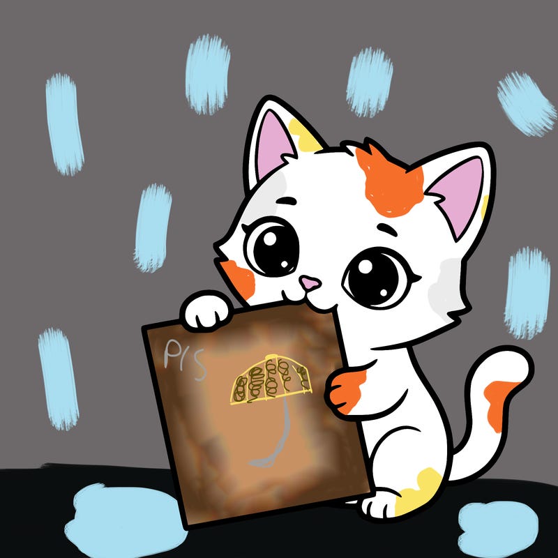 a small cat with a blank sheet of paper in its hand. the cat is sooooooo cute!