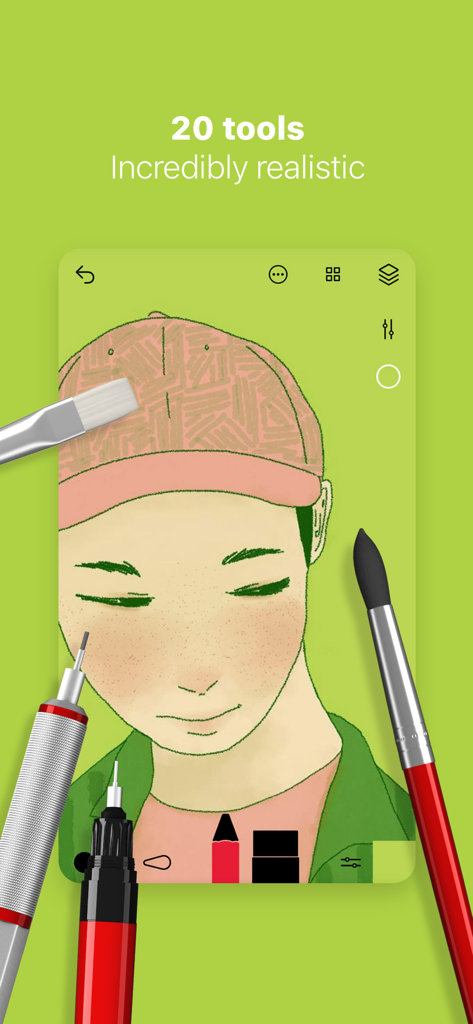 Tayasui Sketches - Digital portrait illustration on Tayasui Sketches app featuring realistic brushes and tools