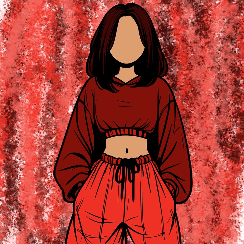 realistic girl faceless with baggy pants and a crop top