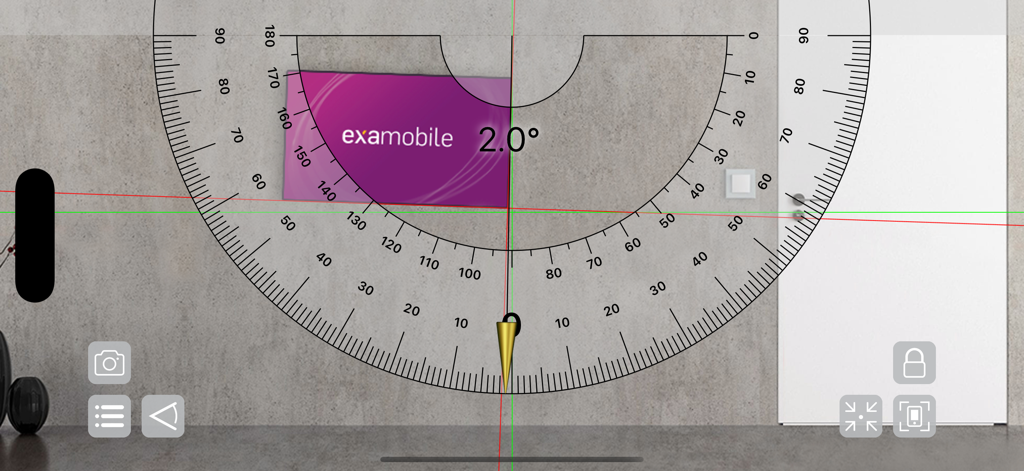 Protractor Smart - Aplicación de transportador digital usando una herramienta de péndulo para medir un ángulo de 2.0 grados con vista de cámara