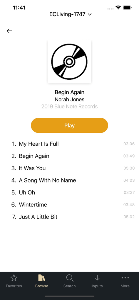 EC Play - EC Play app interface displaying a music album tracklist with a play button