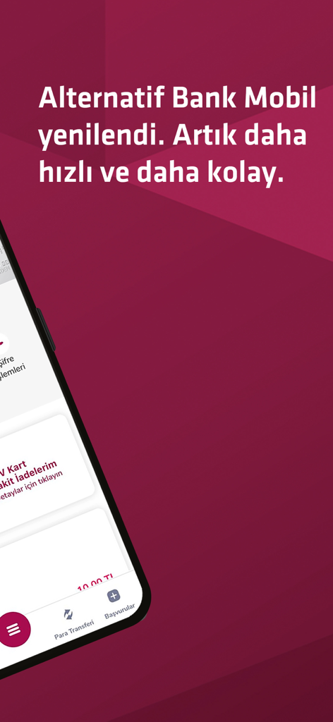 Alternatif Bank Mobile - Alternatif Bank Mobile app introductory screen with Turkish text and mobile banking interface preview