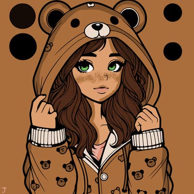 realistic girl in a animal pjs hoodie