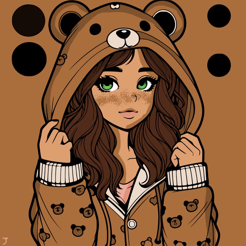 realistic girl in a animal pjs hoodie