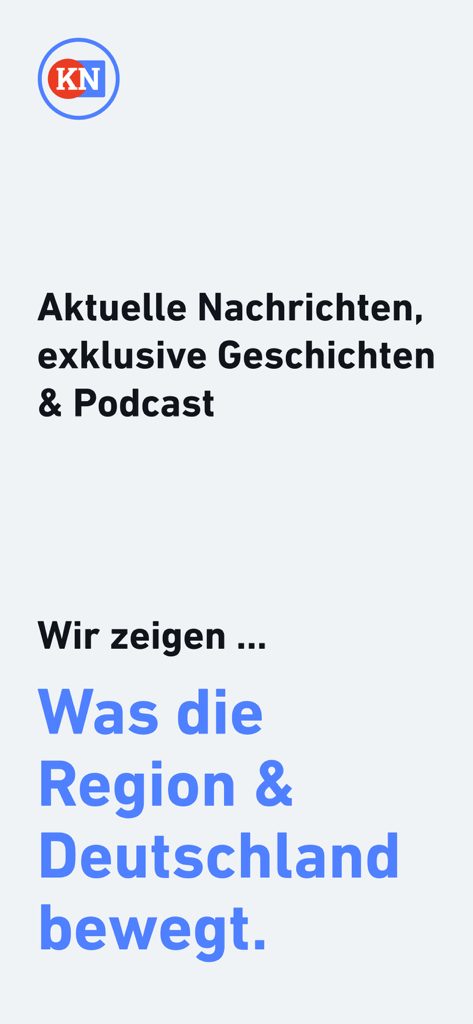 Écran d'accueil de l'application KN affichant le logo et des gros titres sur l'actualité régionale et nationale allemande