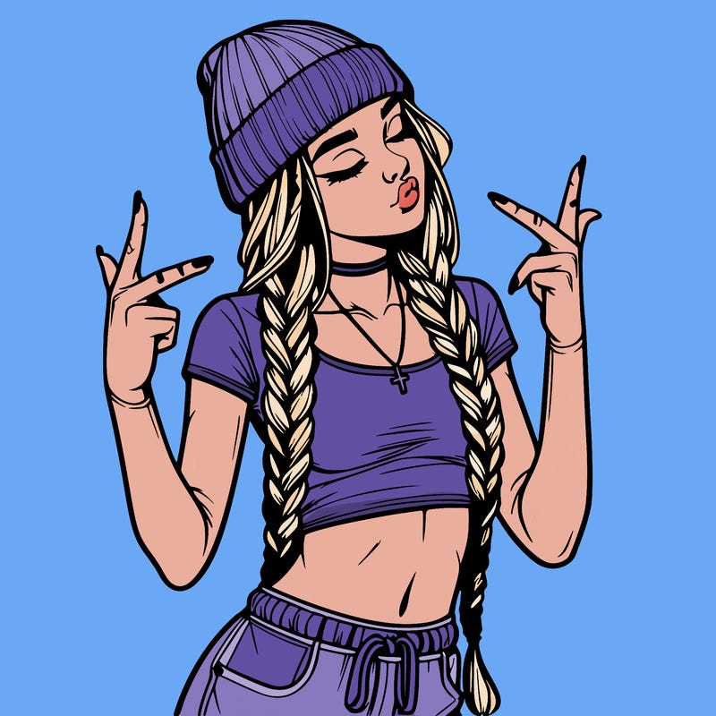realistic teenage girl with braids and a beanie and crop top doing 🫶🏼