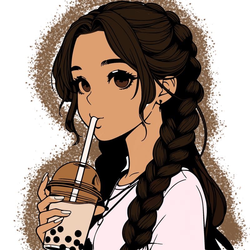 realistic girl with braided hair drinking boba