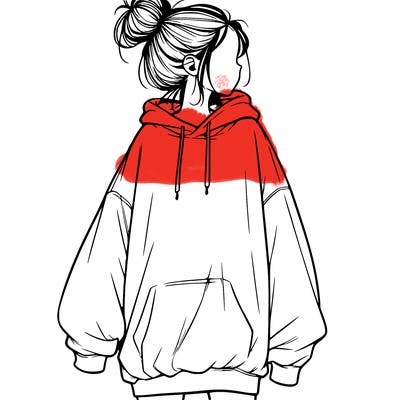 realistic girl with a oversized sweatshirt on and a bun