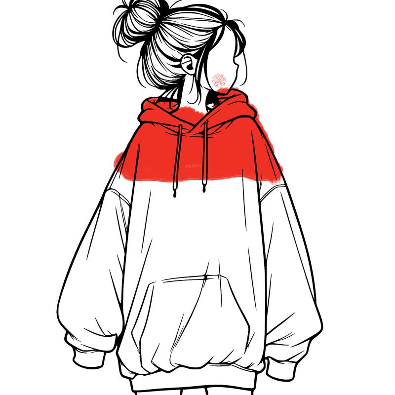 realistic girl with a oversized sweatshirt on and a bun