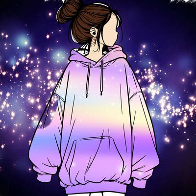 realistic girl with a oversized sweatshirt on and a bun
