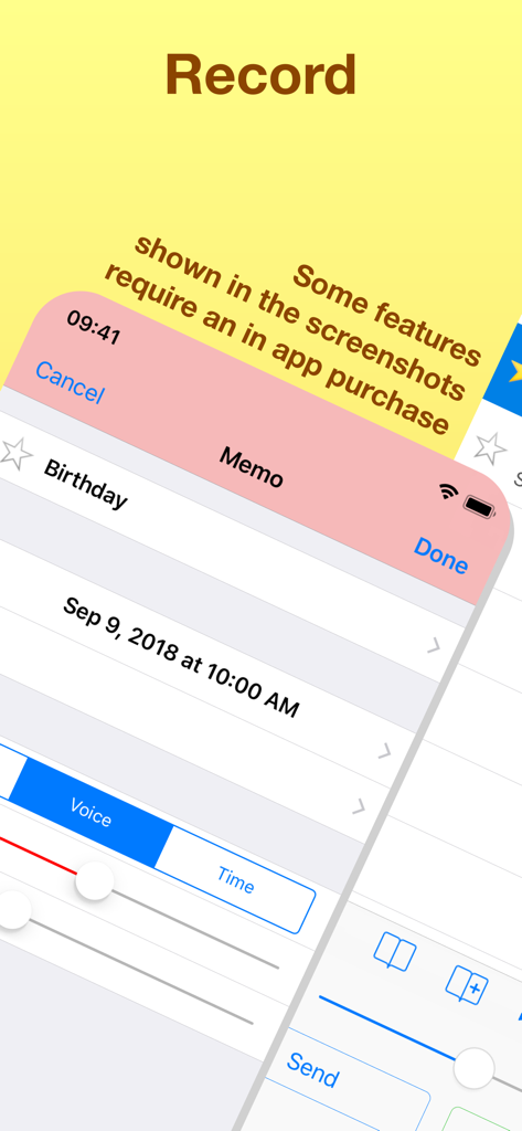 Interface of the Audio Memos app displaying memo details including title date and voice controls