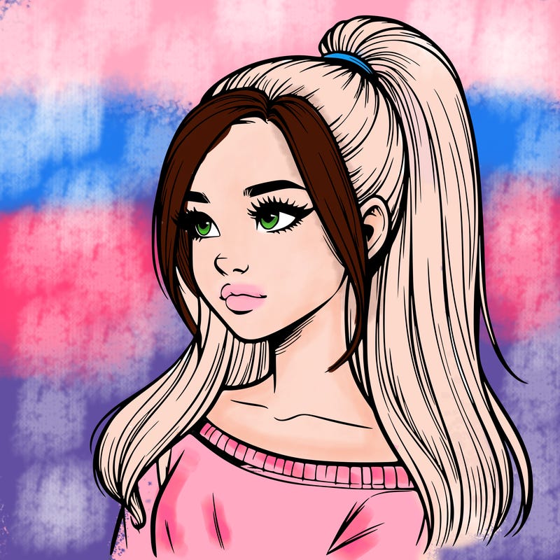realistic girl with a high ponytail