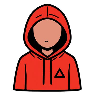 a person with non face waering a hoodie with a small triangle symbol