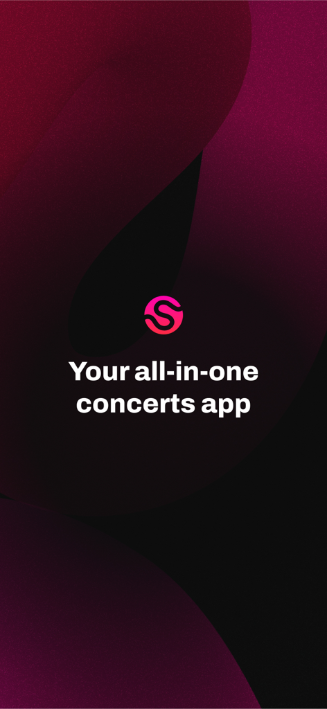 Songkick Concerts - Pantalla de introducción de la aplicación Songkick Concerts con el logo rosa y el lema Tu aplicación de conciertos todo en uno