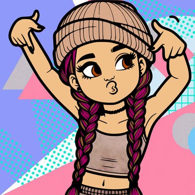 realistic teenage girl with braids and a beanie and crop top doing 🫶🏼