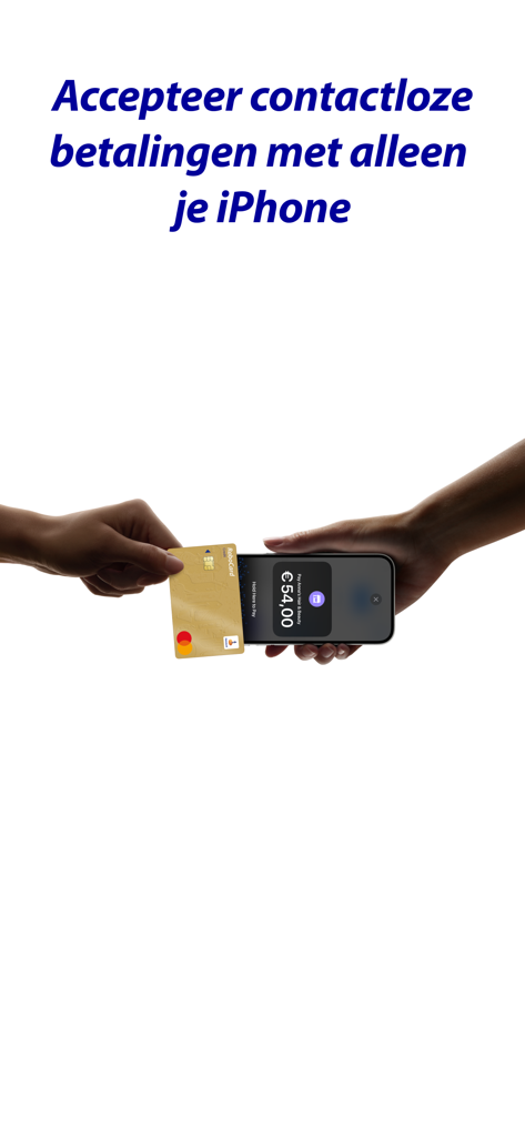 A person using an iPhone to accept a contactless card payment via the Rabo SmartPin app