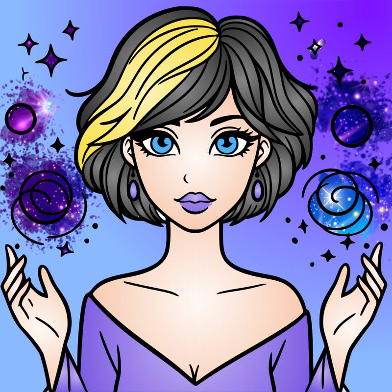 a woman with magic around her and short hair