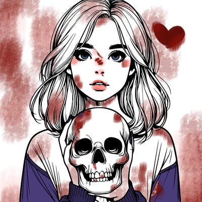 realistic girl holding a skull