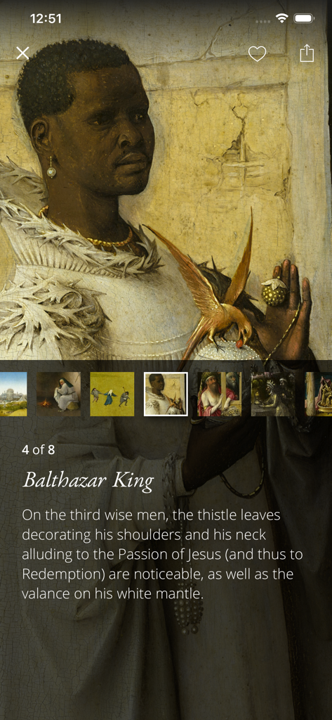 SC Museo del Prado Bosch - Ultra high resolution detail of Balthazar King from a Bosch painting in the Prado app