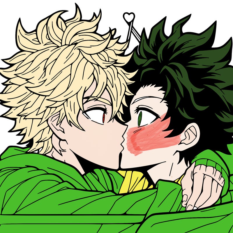 bakudeku bakugou katsuki e izuku midorya deku che si baciano my hero academia anime