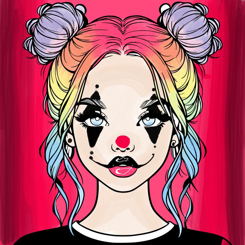 realistic girl with two buns in hair and lips