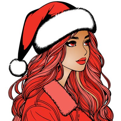 realistic girl in santa hat