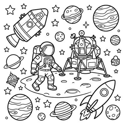 Ignite your child's imagination with this exciting Apollo Missions coloring page, specially designed for young explorers. Featuring friendly astronauts, rockets, and moon landings, it's a perfect blend of fun and learning about space.