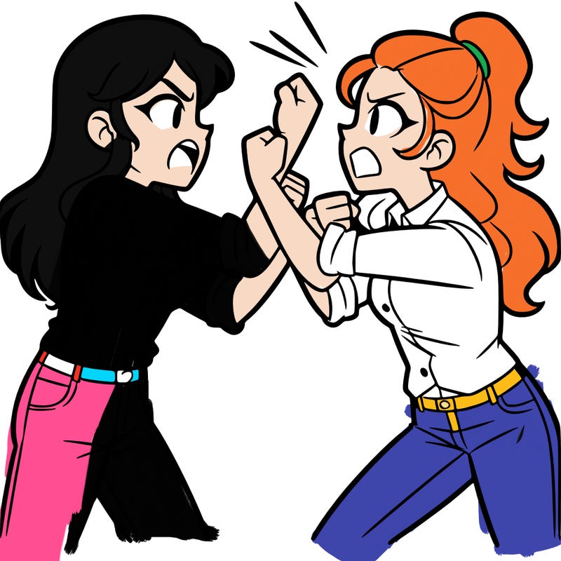 two teenage girls fighting
