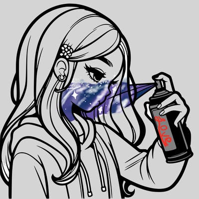 a realistic girl spray painting