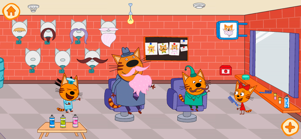 Kid-E-Cats: Shopping Centre - Kid-E-Cats characters in a hair salon with various moustaches and beards