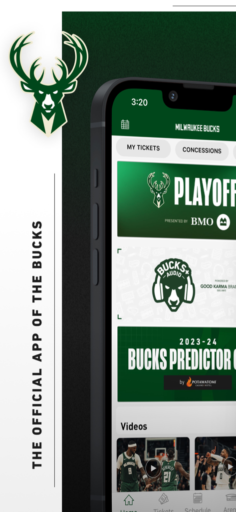 Bucks & Fiserv Forum App - Home screen of the official Milwaukee Bucks and Fiserv Forum app showcasing fan engagement features and ticket management.