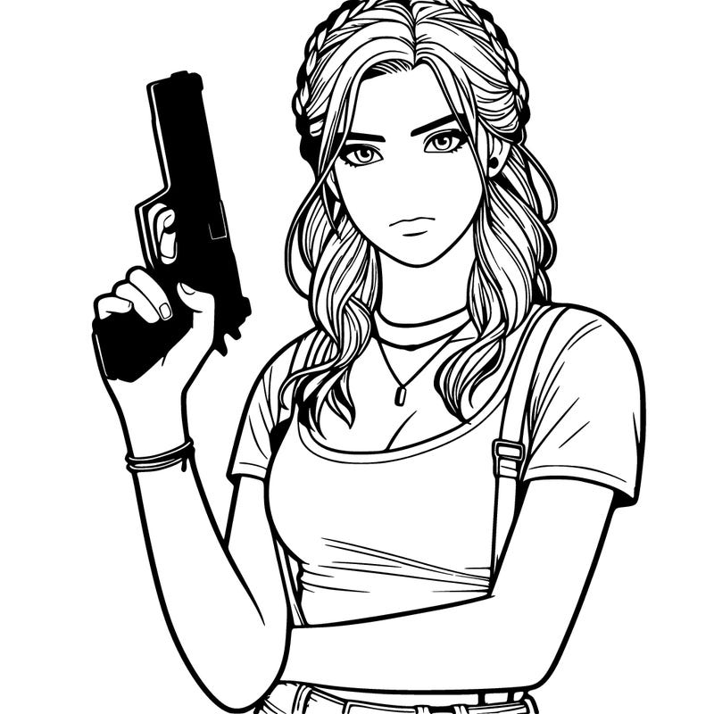 realistic teenage girl holding a gun