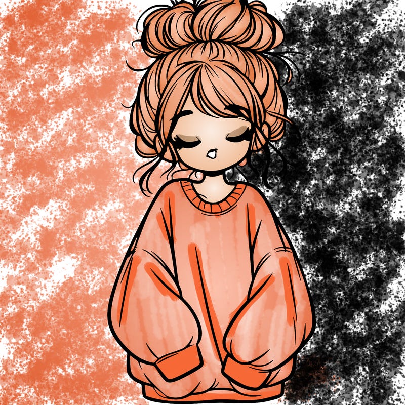 girl with baggy sweatshirt and messy bun