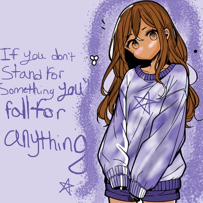 manga teen girl  in a sweater and baggy pants