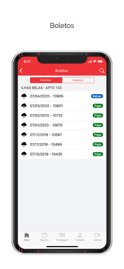 Interface do aplicativo Zello Administradora mostrando extratos de faturamento mensais e histórico de pagamentos