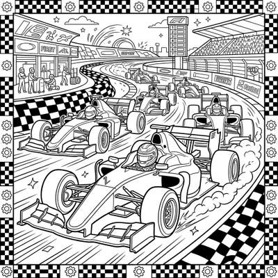 Dive into the exhilarating world of competitive motor racing with this high-octane coloring page designed for teens. Featuring detailed Formula 1 cars and dynamic track action, it's perfect for speed enthusiasts.
