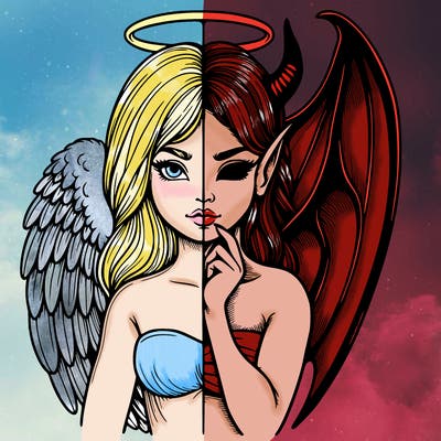 realistic angel half demon