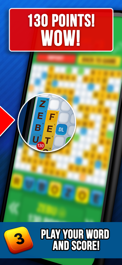 Screenshot of the Cheat Master app showing a high-scoring 130-point word play for a word game.